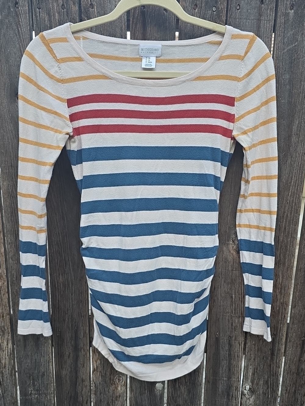 Motherhood Maternity Striped Long Sweater Cream Blue Red Mustard 100% Cotton